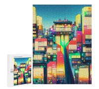 Puzzles pour Adolescents 500 PCS Colorful Cityscape with Tree Puzzle Anti-Stress, Jouet Idéal pour Une Décoration Amusante À La Maison, 500 PCS