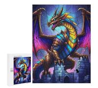 Puzzles pour Adolescents 500 PCS Colorful Dragon on Castle Ruins Puzzles pour Adultes - Jeu Manuel Anti-Stress - Cadeaux Uniques pour Anniversaire Et Noël 500 PCS