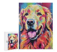 Puzzles pour Adolescents 500 PCS Colorful Golden Retriever Art Print-3 Puzzles pour Adultes Activités Familiales Interaction Parent-Enfant Jeu Au Design Élégant 500 PCS