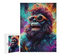 Puzzles pour Adolescents 500 PCS Colorful Gorilla with Sunglasses Puzzles pour Adultes Jeu De Réflexion Décoration Intérieure Activités Amusantes À La Maison 500 PCS