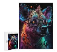 Puzzles pour Adolescents 500 PCS Colorful Hyena with Glasses Art Print Puzzles pour Adolescents Améliorent La Mémoire Difficiles À Compléter Jeux Stimulants 500 PCS
