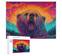 Puzzles pour Adolescents 500 PCS Colorful Roaring Bear Illustration Puzzles pour Adultes Jeu De Réflexion Décoration Intérieure Activités Amusantes À La Maison 500 PCS