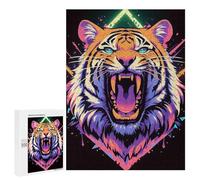 Puzzles pour Adolescents 500 PCS Colorful Roaring Tiger Digital Art Jeu De Puzzle Familial Décoration Parfaite Cadeaux Uniques pour Un Anniversaire Et Noël 500 PCS