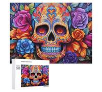 Puzzles pour Adolescents 500 PCS Colorful Sugar Skull Artwork-2 Puzzle Anti-Stress, Jouet Idéal pour Une Décoration Amusante À La Maison, 500 PCS
