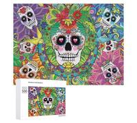 Puzzles pour Adolescents 500 PCS Colorful Sugar Skulls Art Print Puzzles pour Adultes Jeu De Réflexion Décoration Intérieure Activités Amusantes À La Maison 500 PCS