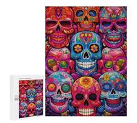 Puzzles pour Adolescents 500 PCS Colorful Sugar Skulls Artwork-1 Puzzles pour Adultes Jeu De Réflexion Décoration Intérieure Activités Amusantes À La Maison 500 PCS