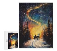 Puzzles pour Adolescents 500 PCS Cosmic Winter Journey Sleigh Ride Under The Celestial Swirl Puzzles pour Adultes Jouets Anti-Stress pour S'amuser en Famille Interaction Parent-Enfant 500 PCS
