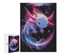 Puzzles pour Adolescents 500 PCS Cute Axolotl in Neon Lights - Gfp Axolotl Puzzles pour Adultes - Jeu Manuel Anti-Stress - Cadeaux Uniques pour Anniversaire Et Noël 500 PCS