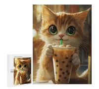 Puzzles pour Adolescents 500 PCS Cute Cat with Boba Tea Puzzles pour Adolescents, Jouets Anti-Stress, Décoration Murale, Cadeaux d'anniversaire Et De Noël Uniques 500 PCS