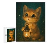 Puzzles pour Adolescents 500 PCS Cute Kitten with Lantern in Forest Puzzles pour Adultes - Jeu Manuel Anti-Stress - Cadeaux Uniques pour Anniversaire Et Noël 500 PCS