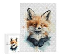 Puzzles pour Adolescents 500 PCS Cute Smiling Fox Watercolor Puzzles pour Adultes - Jeu Manuel Anti-Stress - Cadeaux Uniques pour Anniversaire Et Noël 500 PCS