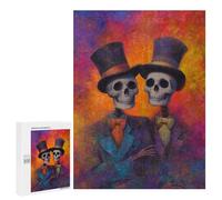Puzzles pour Adolescents 500 PCS Day of The Dead Skeletons Art Print Puzzles pour Adolescents Améliorent La Mémoire Difficiles À Compléter Jeux Stimulants 500 PCS
