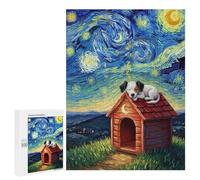 Puzzles pour Adolescents 500 PCS Dog Sleeping on Doghouse, Starry Night Jeu De Puzzle Familial Décoration Parfaite Cadeaux Uniques pour Un Anniversaire Et Noël 500 PCS