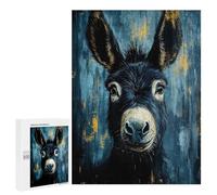 Puzzles pour Adolescents 500 PCS Donkey Portrait in Blue and Gold Puzzles, Jeux Amusants, Assemblage De Motifs, Cadeaux Uniques d'anniversaire Et De Noël 500 PCS