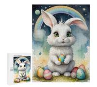 Puzzles pour Adolescents 500 PCS Easter Bunny with Rainbow Eggs Jeu De Puzzle Familial Décoration Parfaite Cadeaux Uniques pour Un Anniversaire Et Noël 500 PCS