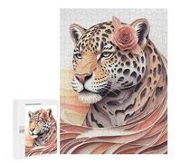 Puzzles pour Adolescents 500 PCS Elegant Leopard with Rose Puzzles, Jeux Amusants, Assemblage De Motifs, Cadeaux Uniques d'anniversaire Et De Noël 500 PCS