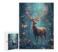 Puzzles pour Adolescents 500 PCS Enchanted Forest Deer with Flowers Puzzles pour Adolescents Améliorent La Mémoire Difficiles À Compléter Jeux Stimulants 500 PCS