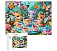Puzzles pour Adolescents 500 PCS Fantasy Tea Party with Cute Animals Puzzles pour Adultes Jeu De Réflexion Décoration Intérieure Activités Amusantes À La Maison 500 PCS