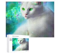 Puzzles pour Adolescents 500 PCS Fantasy White Cat with Flowers Puzzle Anti-Stress, Jouet Idéal pour Une Décoration Amusante À La Maison, 500 PCS