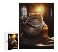 Puzzles pour Adolescents 500 PCS Fat Cat Beer Drinking Bar Puzzles pour Adolescents Jeux Relaxants Assemblage De Motifs Cadeaux Uniques d'anniversaire Et De Noël 500 PCS