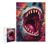 Puzzles pour Adolescents 500 PCS Fiery Shark Mouth Artwork Puzzles pour Adultes Jeu De Réflexion Décoration Intérieure Activités Amusantes À La Maison 500 PCS