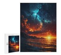 Puzzles pour Adolescents 500 PCS Fiery Sunset Over Ocean Casse-têtes pour Adultes Jeu De Réflexion Assemblage De Motifs Interaction Parent-Enfant 500 PCS