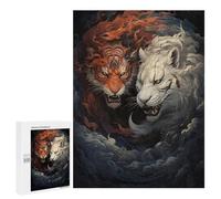 Puzzles pour Adolescents 500 PCS Fire Vs. Ice Tiger Battle Puzzles pour Adultes Assemblage De Modèles De Puzzles Défi À Réaliser Soirée Jeux Et Divertissement en Famille 500 PCS