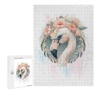 Puzzles pour Adolescents 500 PCS Floral White Flamingo Art Puzzles, Jeux Amusants, Assemblage De Motifs, Cadeaux Uniques d'anniversaire Et De Noël 500 PCS