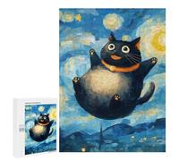 Puzzles pour Adolescents 500 PCS Flying Cat in Starry Night Style Puzzle pour Adultes Jeux Relaxants Décoration Murale pour Les Joueurs 500 PCS
