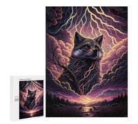 Puzzles pour Adolescents 500 PCS Fox Spirit Lightning Storm Puzzles pour Adultes Jeux Amusants Décoration Parfaite Cadeaux Uniques d'anniversaire Et De Noël 500 PCS