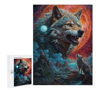 Puzzles pour Adolescents 500 PCS Full Moon Lone Wolf Snarls Puzzles pour Adultes Jouets Anti-Stress pour S'amuser en Famille Interaction Parent-Enfant 500 PCS