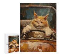 Puzzles pour Adolescents 500 PCS Funny Fat Cat Cabrio Car Puzzles pour Adultes Jeux Relaxants Décoration Murale Activités Amusantes À La Maison 500 PCS