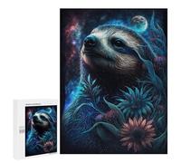 Puzzles pour Adolescents 500 PCS Galactic Sloth with Flowers -4 Puzzles pour Adultes Assemblage De Modèles De Puzzles Défi À Réaliser Soirée Jeux Et Divertissement en Famille 500 PCS