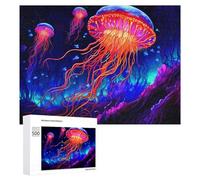 Puzzles pour Adolescents 500 PCS Glowing Jellyfish in The Deep Sea-1 Puzzle Anti-Stress, Jouet Idéal pour Une Décoration Amusante À La Maison, 500 PCS