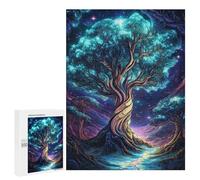 Puzzles pour Adolescents 500 PCS Glowing Tree in Night Sky Puzzles pour Adultes Jeux Relaxants Décoration Murale Activités Amusantes À La Maison 500 PCS