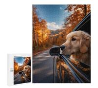 Puzzles pour Adolescents 500 PCS Golden Retriever Autumn Drive Puzzles pour Adultes Assemblage De Modèles De Puzzles Défi À Réaliser Soirée Jeux Et Divertissement en Famille 500 PCS
