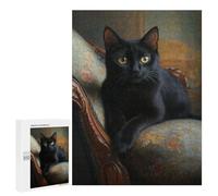 Puzzles pour Adolescents 500 PCS Gothic Black Cat Portrait Puzzles pour Adultes Assemblage De Modèles De Puzzles Défi À Réaliser Soirée Jeux Et Divertissement en Famille 500 PCS