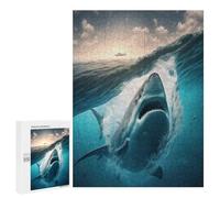 Puzzles pour Adolescents 500 PCS Great White Shark Attack Puzzles pour Adultes Jouets Anti-Stress pour S'amuser en Famille Interaction Parent-Enfant 500 PCS
