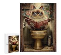Puzzles pour Adolescents 500 PCS Grumpy Cat Reading Book on Toilet-1 Puzzles pour Adultes Activités Familiales Interaction Parent-Enfant Jeu Au Design Élégant 500 PCS