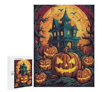 Puzzles pour Adolescents 500 PCS Halloween Haunted House with Pumpkins Puzzles pour Adultes - Jeu Manuel Anti-Stress - Cadeaux Uniques pour Anniversaire Et Noël 500 PCS