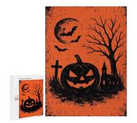 Puzzles pour Adolescents 500 PCS Halloween Night Pumpkin and Bats Puzzles pour Adultes - Jeu Manuel Anti-Stress - Cadeaux Uniques pour Anniversaire Et Noël 500 PCS