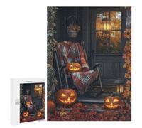 Puzzles pour Adolescents 500 PCS Halloween Porch with Jack-o-Lanterns Puzzles pour Adolescents, Jouets À Faire Soi-même, Activités Amusantes À La Maison pour Passer Le Temps, 500 PCS