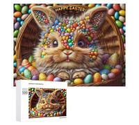 Puzzles pour Adolescents 500 PCS Happy Easter Basket with Bunny Puzzles pour Adultes Jeux Relaxants Découpe De Précision Jeu Stimulant Cadeaux 500 PCS