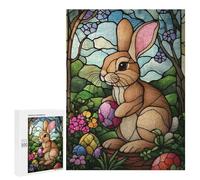 Puzzles pour Adolescents 500 PCS Happy Easter Bunny Glass Art Puzzles pour Adultes - Jeu Manuel Anti-Stress - Cadeaux Uniques pour Anniversaire Et Noël 500 PCS