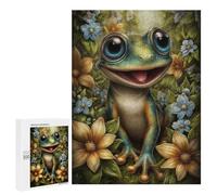 Puzzles pour Adolescents 500 PCS Happy Frog in Floral Setting Casse-tête pour Adultes, Jeu De Réflexion Difficile, Original, Cadeau d'anniversaire 500 PCS