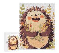 Puzzles pour Adolescents 500 PCS Happy Hedgehog with Flowers Illustration Puzzles Jeux De Détente Décoration Parfaite Cadeaux Uniques d'anniversaire Et De Noël 500 PCS