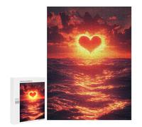 Puzzles pour Adolescents 500 PCS Heart Sunset Over The Ocean Puzzles pour Adultes, Jouets Anti-Stress, Activités Amusantes À Faire À La Maison, 500 PCS