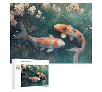 Puzzles pour Adolescents 500 PCS Koi Fish Pond with Cherry Blossoms Puzzles pour Adultes Jeu De Réflexion Décoration Intérieure Activités Amusantes À La Maison 500 PCS