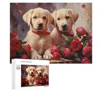 Puzzles pour Adolescents 500 PCS Labradors with Roses Puzzles, Jeux Amusants, Assemblage De Motifs, Cadeaux Uniques d'anniversaire Et De Noël 500 PCS