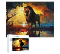 Puzzles pour Adolescents 500 PCS Lion at Sunset Puzzles pour Adultes Jeux Relaxants Découpe De Précision Jeu Stimulant Cadeaux 500 PCS